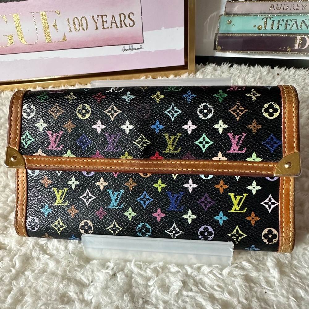Louis Vuitton Murakami Multicolor Monogram Porte Tresor Wallet Black